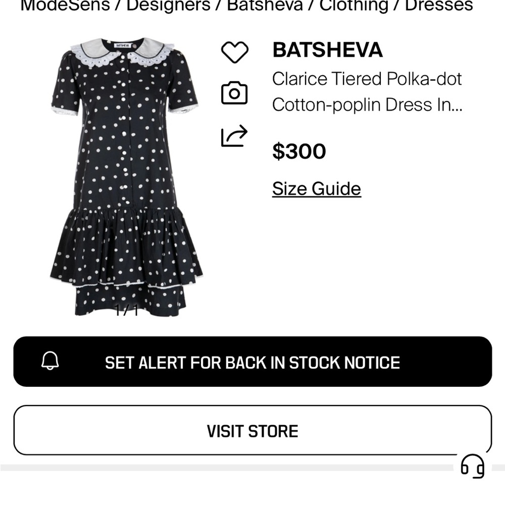 NWT Batsheva Clarice Tiered Polka-Dot Cotton-Poplin Dress Size 2